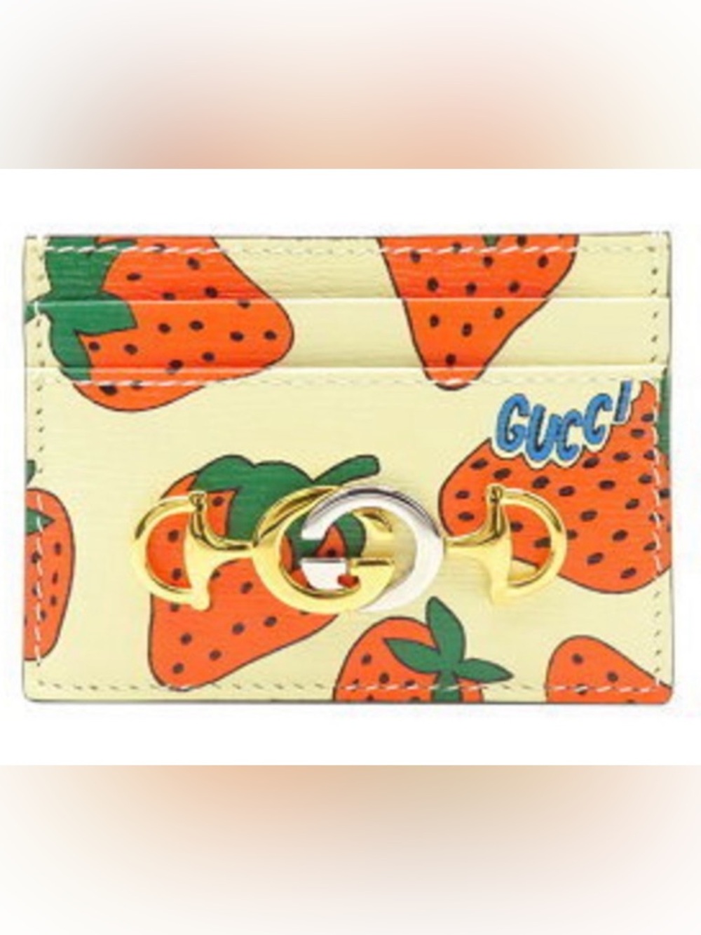 GUCCi Zumi Strawberry Leather Horsebit Card Holder